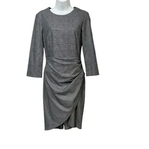 Zara Basic Grey Glen Plaid Draped Tulip Sheath Dress 3/4 Sleeve Size M thumbnail 3