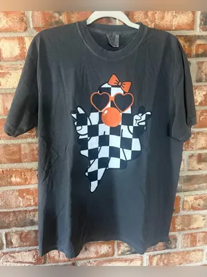 Comfort Colors Pepper Tee with Checkerboard Ghost and Orange Accents thumbnail 1