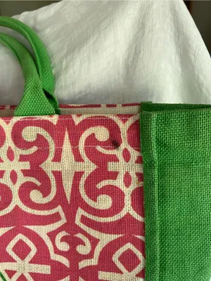 Masters Pink & Green Patterned Tote Bag with Yellow Logo thumbnail 5
