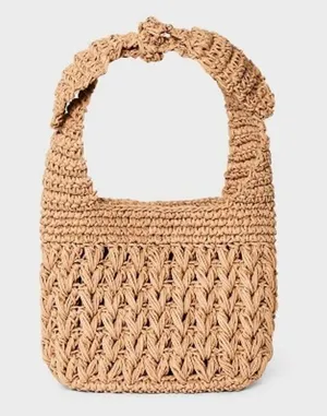 A New Day NWT Women's Straw Woven Tie-Top Shoulder Bag Light Brown Adj Strap thumbnail 1