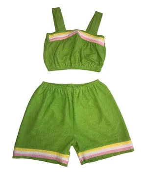 Lime GreenTerry Cloth 2 Piece Beach Swim Cover Green Pink Korea OS Summer Set thumbnail 1