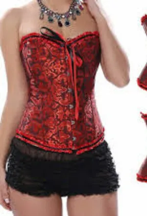 -443 Women's Red‎ Floral Strapless Lace Up Corset Bustier Valentine’s - Medium thumbnail 1