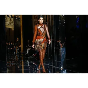 Balmain F17 Runway Skirt Brown Tribal Lamb Leather Fringe Brass Kendall Jenner thumbnail 3