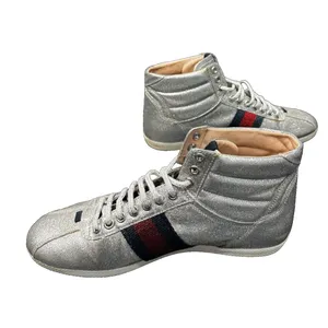 Gucci Glitter Web High Top Sneakers Women EU 38 Silver Designer Shoes Italy thumbnail 2