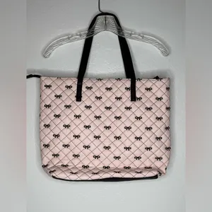 Luv Betsey By Betsey Johnson Pink Black Large Bag Bows Tote Quilted Y2K‎ Quirky thumbnail 2