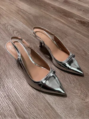 Crown & Ivy Remi Kitten Heel Slingback Silver Women’s 7.5 Bow Pointed Toe Shoes thumbnail 2