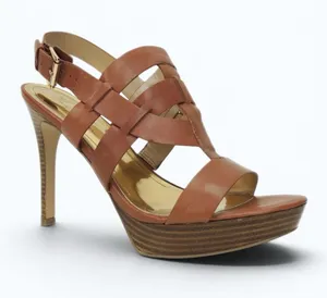 Marc Fisher Brown Leather Strappy Woven Platform Sandals Chunky Heel Sz 6.5 thumbnail 1