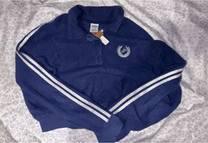 Reverse Fleece Cropped Polo Sweatshirt thumbnail 2