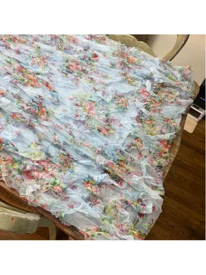 DressAlisa Light Blue Floral Mesh Tiered Ruffle Maxi Dress Strapless NWOT Large thumbnail 6