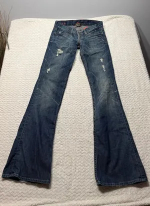 Y2K Lucky Brand Women Blue Distressed Flare Leg Jeans Size 0/25 Inseam USA thumbnail 1