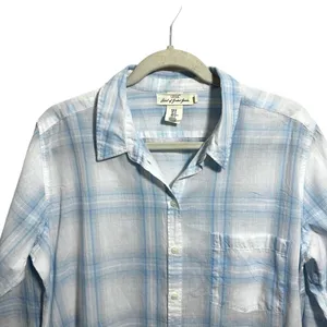 H&M Logg Women's Sz 12 Button Down Plaid Shirt Collared Long Sleeve Blue White thumbnail 2