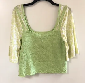 Free People Key Lime Smocked Cropped Blouse NWT✨ thumbnail 7