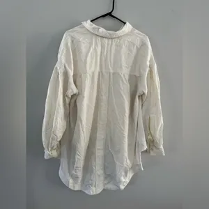 Free People Over Size Button Down Shirt Flannel Blouse Cotton White Cream Size M thumbnail 10
