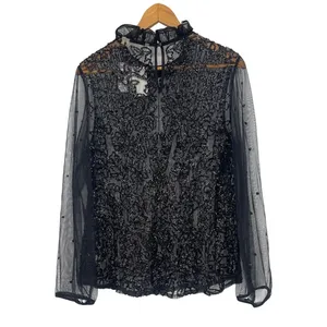 NWT Soft Surroundings Sequin Black Sheer High‎ Neck Beaded Blouse Size XL Formal thumbnail 2