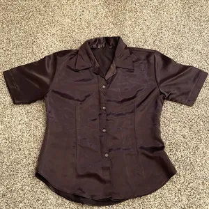 Chocolate brown Satin short sleeve shirt NWOT thumbnail 1