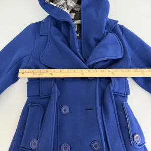 Blue‎ Hooded Double Breasted Trench Coat Womens Size Small Casual Retro Fashion thumbnail 11