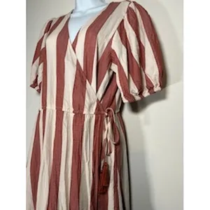Knox Rose Stripped Maxi Dress Tiered Wrap Tassel Cottagecore Nautical Preppy Boho Medium thumbnail 2