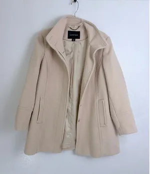 Lands End 16P Beige Wool Blend Car Coat Hidden Button Stand Collar Minimalist thumbnail 1