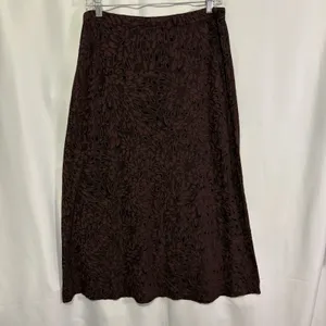 Cut Loose Womens Midi Skirt L Brown Floral Textured Knit Elastic Waist USA Boho thumbnail 3