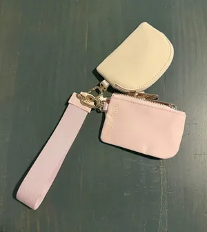 NWT lululemon athletica Pink & Cream Keychain Card Holder Set with Wrist Strap thumbnail 1