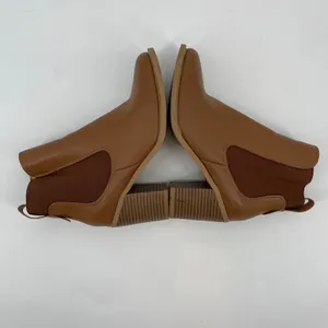 Women's Ankle Boots Chelsea Booties Side Zip Elastic Block Heel‎ Brown Size 8.5 thumbnail 6