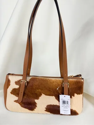 NWT Coach Asher Shoulder Bag In Haircalf With Cow Print CDW46 Gold/Cow thumbnail 3