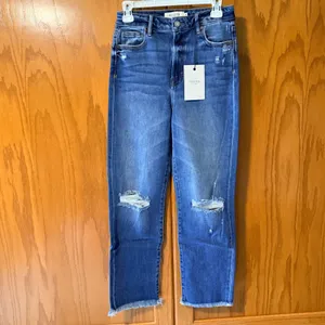 Hidden Jeans Tracey High Rise Straight‎ Leg Distressed Blue Denim Jeans Size 27 thumbnail 2