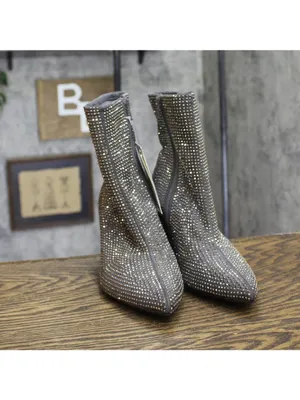 A New Day Womens Gloria Low Shaft Heeled Rhinestones Boots Silver Gray 7.5M thumbnail 3