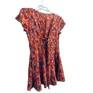 B-O-G Collective Orange Floral Button Front Lace Up‎ Back Mini Dress Small thumbnail 8