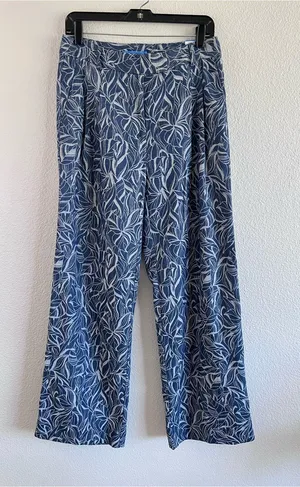 NWT J. McLaughlin Women's Morgan Pants‎ Wide Leg Blue Leaf Lover High Rise Blue thumbnail 1
