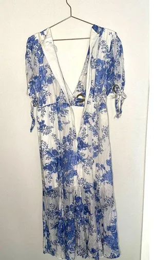 Alice McCALL Only Everything Midi Dress 4 Floral Plunge Neck Grommet Silk Blend thumbnail 10
