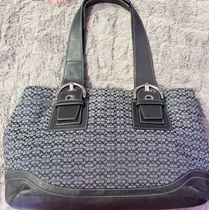 Coach navy blue shoulder canvas and leather bag thumbnail 2