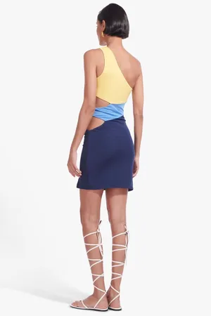 Staud Letta asymmetric jersey mini dress in cool ocean multi size XS extra small thumbnail 9
