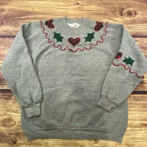 Vtg Jerzees Women’s XL Christmas Raglan Embroidered Sweatshirt Holiday Ugly thumbnail 1