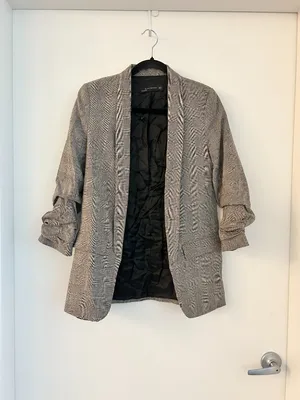 Zara Open Front Plaid Wool Blazer Academic Tailored School Girl Size XS thumbnail 2