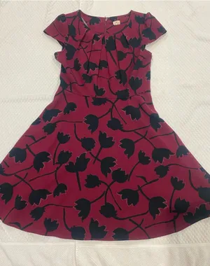 LOFT Burgundy Mini Dress with Black Floral Print thumbnail 1