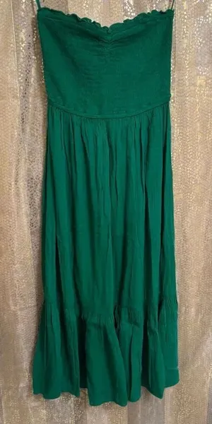 Aerie Kelly Green Smocked Strapless Midi Beachy Summer Dress XS NWT thumbnail 1