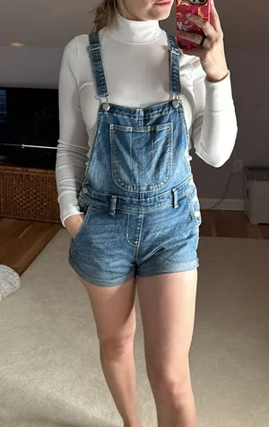 Old Navy: Blue Cuffed Overall Shorts thumbnail 1