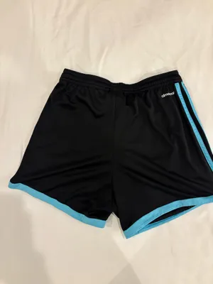 Adidas Vintage Black Athletic Shorts with Light Blue Trim thumbnail 2