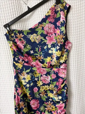 Lulus Divinely Blooming‎ Blue Multi Floral One-Shoulder Midi Dress Medium thumbnail 6