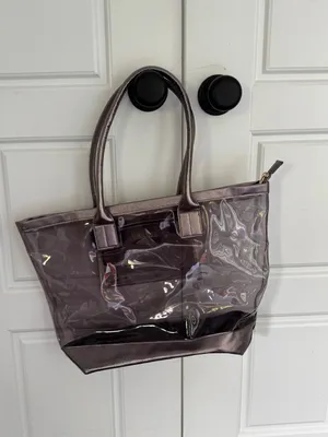 Neiman Marcus Clear PVC Metallic Bronze Trim Tote Bag thumbnail 5