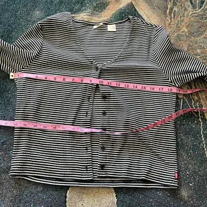 Levi’s Black White Stripe Ribbed Button Front Long Sleeve Women’s Large Top Y2K thumbnail 12