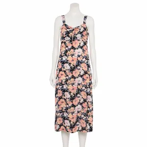 SO Floral Tie-Front Midi Dress Small Black Peach Floral Grunge Fairycore Boho thumbnail 3