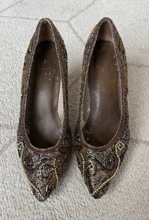 Vintage Valerie Stevens Beaded Paisley Heels Statement / Costume Theatre 7 thumbnail 1