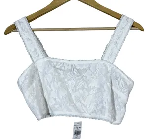 NWT American Eagle Floral Lace Crop Top White Boho Smocked Back Size S thumbnail 1