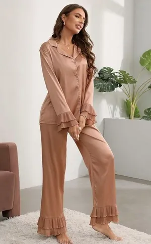 Verdusa Women’s Satin Ruffle Pajamas thumbnail 11