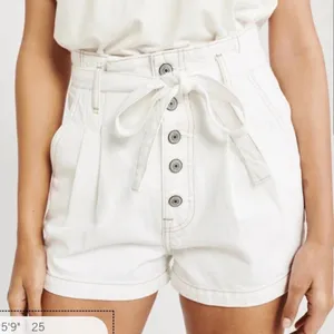Abercrombie & Fitch White Denim Paperbag Shorts thumbnail 1