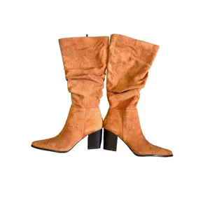 Tan Faux Suede Slouchy Pointed Toe Block Heel Tall Boots Size 10 thumbnail 2