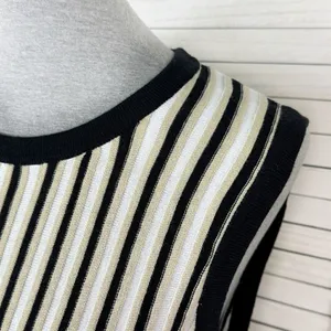New York & Co Striped Ribbed Knit Sleeveless Sweater Tank Top Tan‎ Black Large thumbnail 5