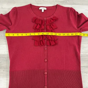 Fashion Bug Red 3/4 Sleeve Button Ruffle Accent Knit Pullover Sweater Small thumbnail 6